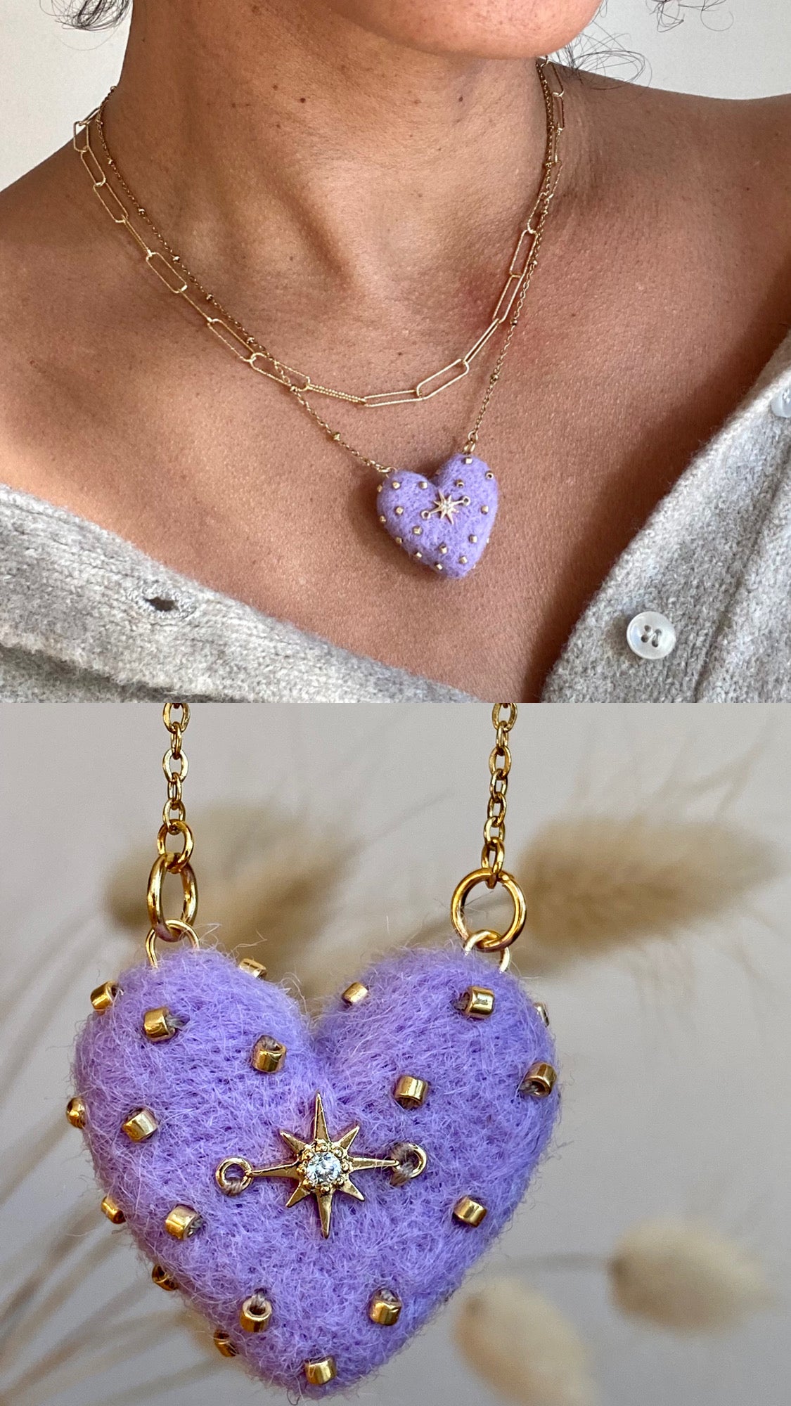 Corazón de lana fieltrada con estrella.